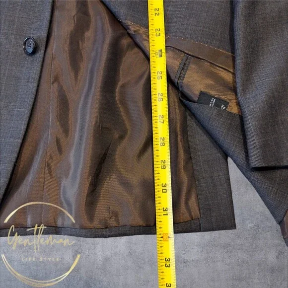 ALFANI Mens Blazer Sport Coat Two Button Jacket Plaid 46R WOOL Brown Suits